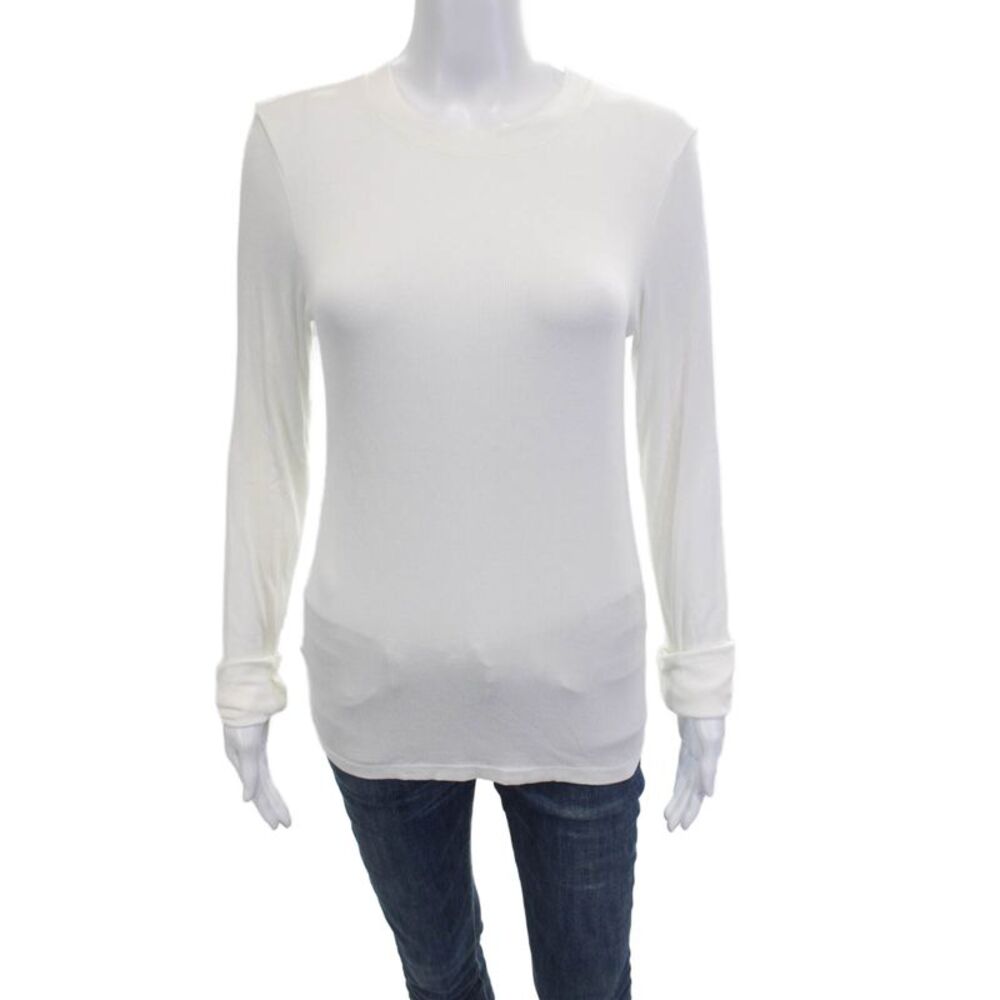 Splits 59 Women Basic White Rayon Blend Long Sleeve Crew Neck T-Shirt Size L